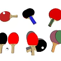 Sports Equipment With Red Black Green Table Tennis Rackets And White Balls