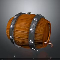 Rustic Wooden Barrel Design With Natural Wood Grain Metal Hoops Rivets And Tap