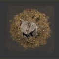 Natural Wooden Tree Stump Decor With Rocky Ground And Green Grass
