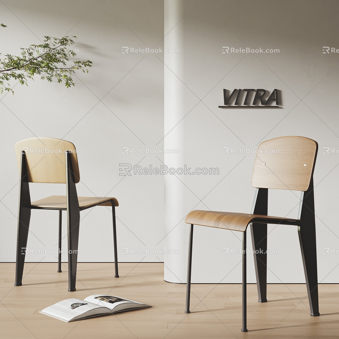 VITRA Middle Style Dining Chair Dining Chair Single Chair Chair Wood Middle Style 3d model