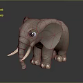 3D Model Cartoon Elephant Character with Big Eyes White Tusks Gray Body on Black Background