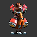 Anthropomorphic Raccoon Characters Standing With Red Cannons And Orange Blue Outfits