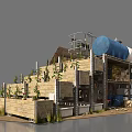 Vertical Garden Structure With Layered Wooden Planters Metal Frame And Water Tank