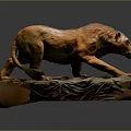 Handcrafted Brown Lion Sculpture In Dynamic Walking Pose With Stone Base 3d model