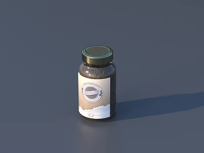 Spice Powder In Glass Bottle With Golden Lid And Round Label 3d model