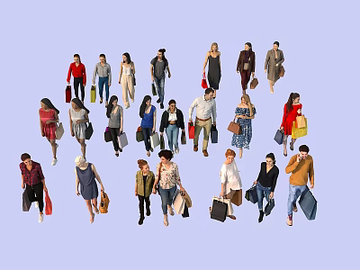 Group of Diverse People Walking Outdoors Carrying Shopping Bags and Briefcases 3d model