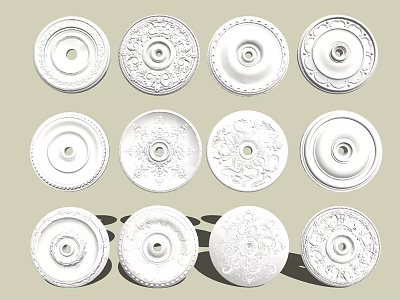 White Ceiling Medallions with Various Decorative and Intricate Patterns for Interior Decor 3d model