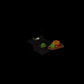 Black Kitchen Sink With Faucet Running Water Fresh Vegetables And Cutting Board