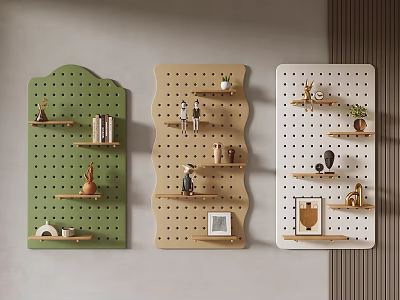 Colorful Pegboard Wall Decor With Various Ornaments 3d model