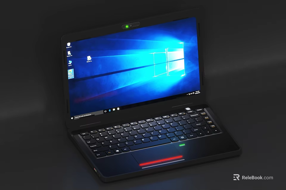 Sleek Black Laptop With Windows Screen Display And Illuminated Keyboard Design 3d model 