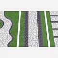 Garden Path Paving with Cracked Texture Curved Straight Stepped Designs Dark Borders and Green Lawn