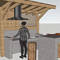 Rustic Bar Counter With Pizza Bread Olive Oil Red Wine And Wooden Lattice Range Hood