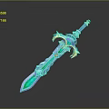 Fantasy Ornate Sword Weapon With Green Purple Decorations And Glowing Details