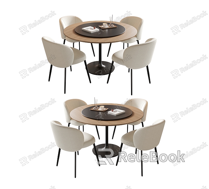 Cream style dining table and chair combination round dining table dining chair four-person dining table and chair model