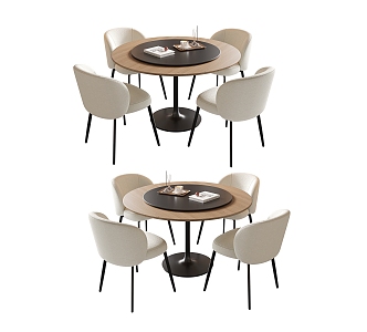 Cream style dining table and chair combination round dining table dining chair four-person dining table and chair 3d model