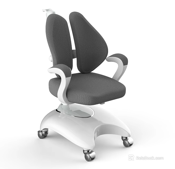 Ergonomic Office Chair With Split Gray Backrest White Armrests Swivel Base And Wheels 3d model 