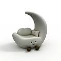 White Moon Shaped Single Seater Sofa With Cloud Cushion Small Pillow And Brown Legs