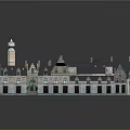 Traditional European Architecture Complex With Red Roofs Central Tower And Courtyard