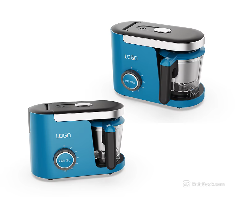 LAGIO Blue And Black Kitchen Food Processors With Knob Control Transparent Containers 3d model 