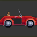 Red Pixel Art Convertible Car With Open Top And Brown Seats