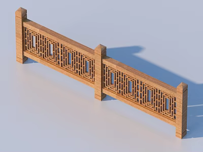Wooden Railing With Intricate Carved Decorative Patterns And Two Section Posts Structure 3d model