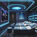 Modern Luxury Club Interior With Neon Lights Reclining Seats And Large Screens