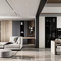 Modern Living Dining Room Interior Design With Sofa Dining Table And Wooden Cabinets