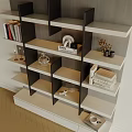 Modern Bookcase Design With Layered Shelves Built in Lighting Books And Decorative Items