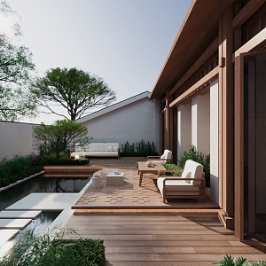 Modern Courtyard Garden View 3d model