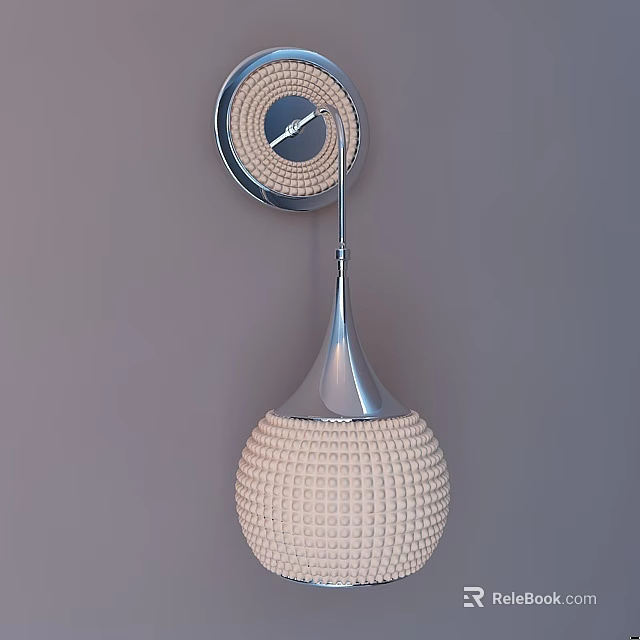 Modern Minimalist Wall Lamp With Circular Metal Base And Beige Woven Spherical Lampshade 3d model 