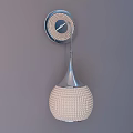 Modern Minimalist Wall Lamp With Circular Metal Base And Beige Woven Spherical Lampshade