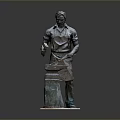 Bronze Man Blacksmith Sculpture Holding Hammer Working on Anvil Wearing Apron