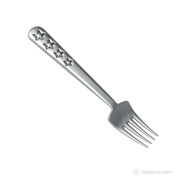 Stainless Steel Fork With Star Engraved Handle And Polished Metal Surface 3d model 