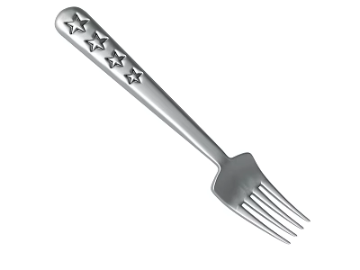 Stainless Steel Fork With Star Engraved Handle And Polished Metal Surface 3d model