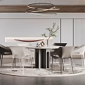 Modern Restaurant Interior With Round Dining Table Chairs And Hanging Chandelier