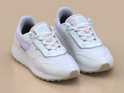 White Sneakers With Light Purple And Pink Accents Beige Sole Lace Up Modern Casual Design 3d model