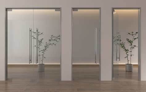 Modern glass double door glass single door office glass door glass door 3d model