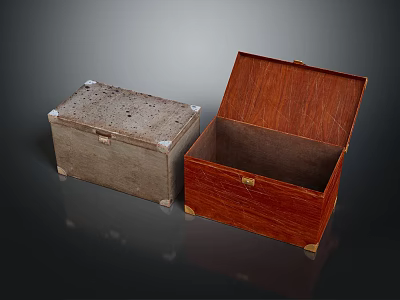 Open Brown Wooden And Light Gray Textured Boxes With Metal Latches 3d model