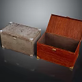Open Brown Wooden And Light Gray Textured Boxes With Metal Latches