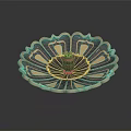 Elegant Blue White Decorative Ornament Set With Petal Shaped Plate Gold Trim And Copper Sphere