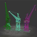 Three Scale Crane Models with Yellow and Gray Bodies Display on Gray Background 3d model