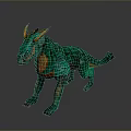 Detailed Fantasy Green Creature With Orange Horns And Scaly Body Standing In Dynamic Pose