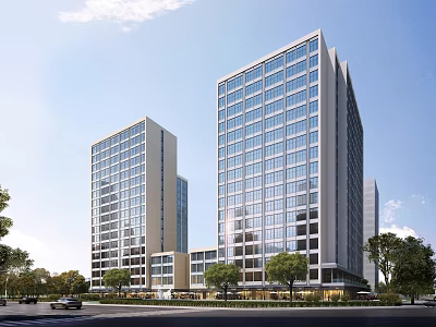 Urban Landscape Design with Modern High Rise Buildings and Green Trees Along Road 3d model