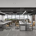 Modern Office Interior Design With Workstations Ergonomic Chairs Large Windows And Lighting 3d model