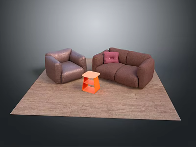 Modern Living Room Interior With Brown Sofa Armchair And Orange Side Table Rug 3d model