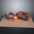 Modern Living Room Interior With Brown Sofa Armchair And Orange Side Table Rug