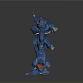 Blue Mechanical Robot Character In Standing Pose Featuring Metallic Armor And Shiny Surface Details