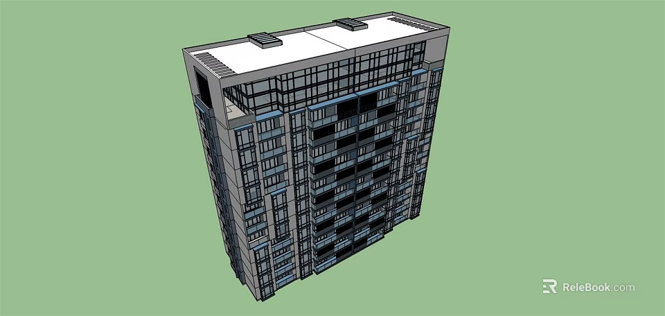 Modern High Rise Residential Building With Windows And Balconies Design 3d model 