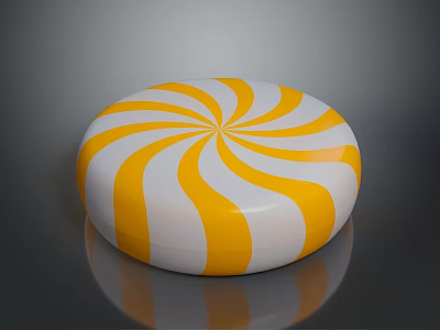 Sweet Round Yellow And White Swirl Pattern Candy On Reflective Surface 3d model