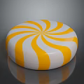 Sweet Round Yellow And White Swirl Pattern Candy On Reflective Surface 3d model